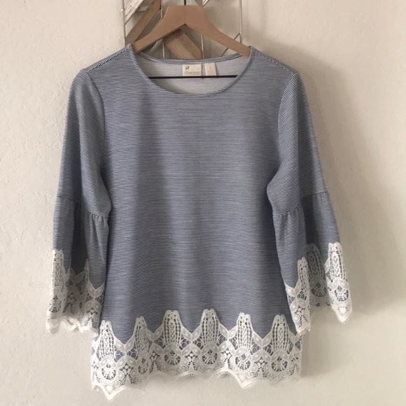 Chico's Tops - Chico’s stripe crochet knit balloon sleeve top